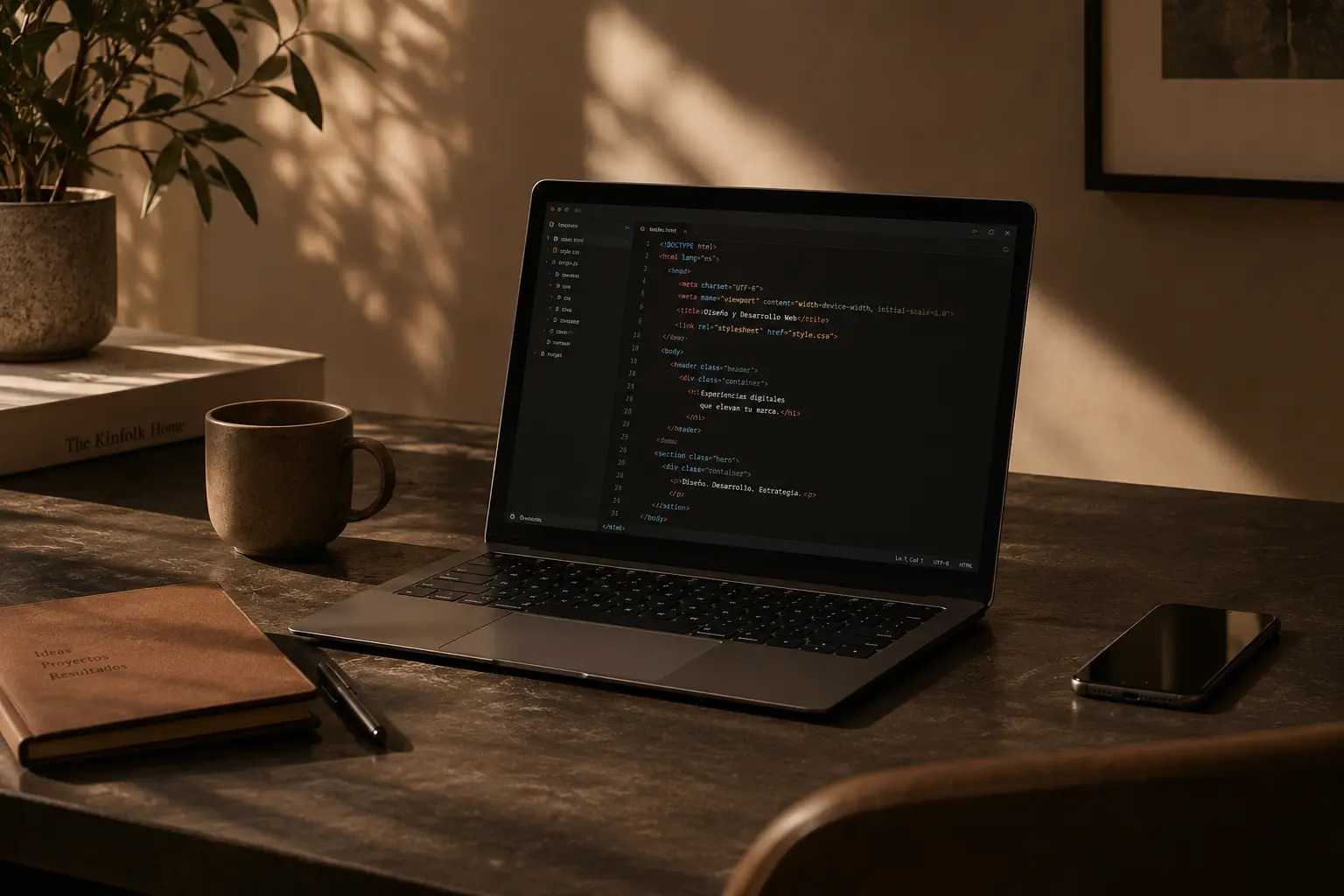 Laptop mostrando una interfaz digital sobre un escritorio